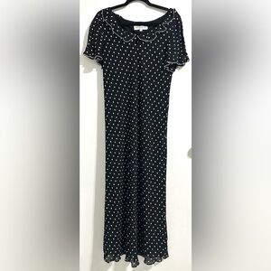 Donna Ricco Petite 14P Polka Dot Long Short Sleeve Dress Frill Collar